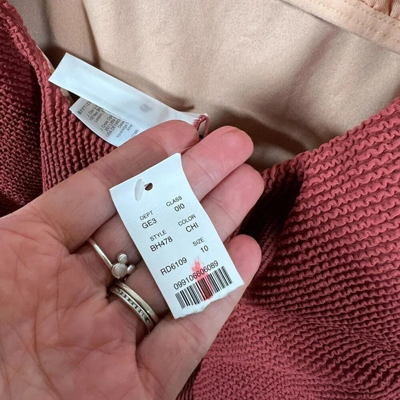 J.Crew Scrunchie Classic Scoopneck One Piece Swimsuit Size 10 Brown Red Vacation - Picture 6 of 14